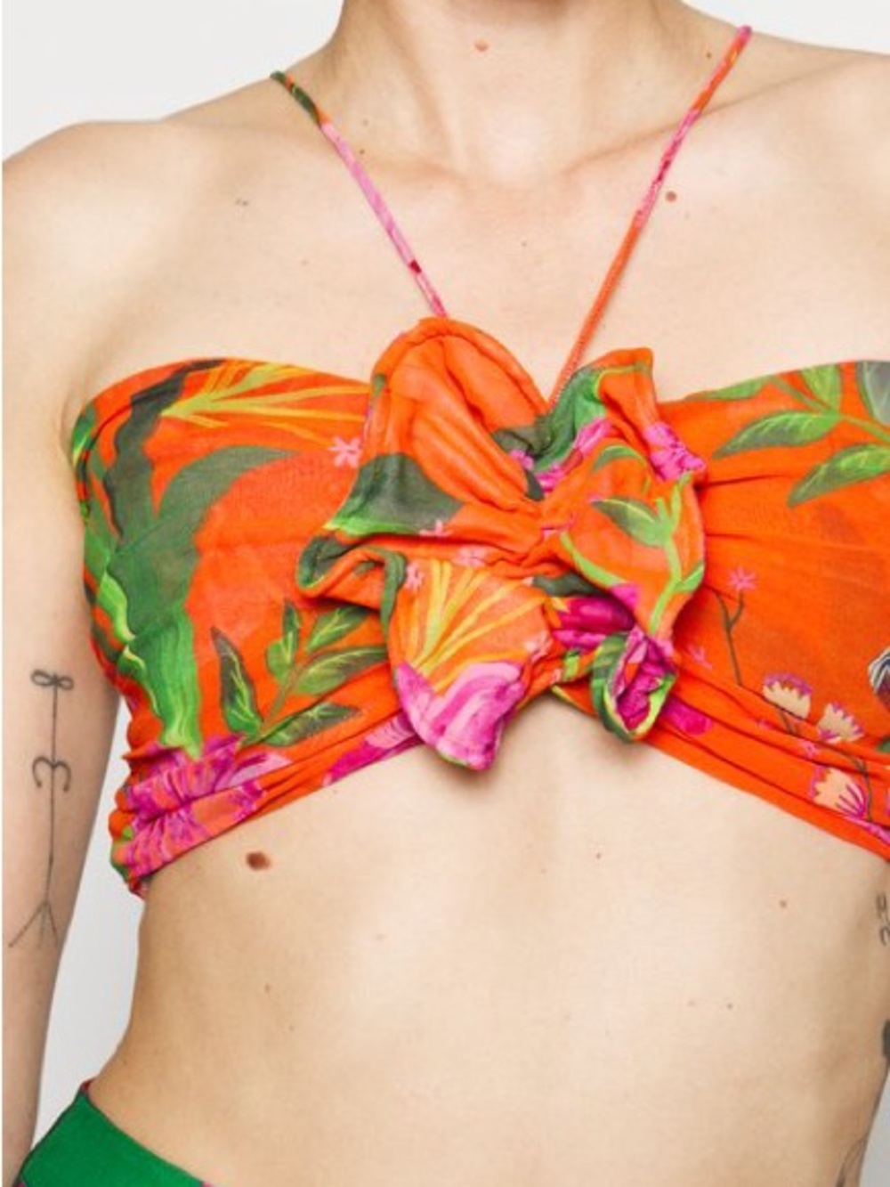 FARM Rio Orange Floral Tie-Front Crop Top